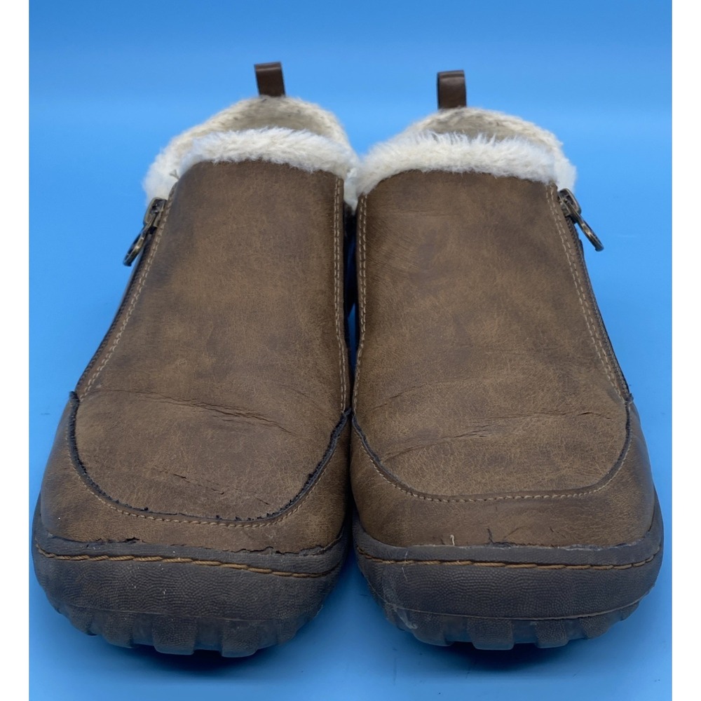 J‎ Sport Shoes Womens 9M Elenor Slip On Brown Faux Fur Lined Side Zip S1ELR34